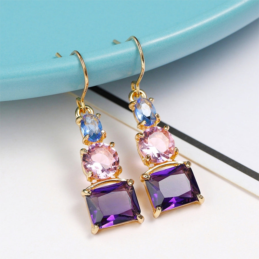 1 Pair Women Hook Earrings Skin-friendly Shiny Surface Copper Dangle Earrings with Large Faux Crystal for Wife Image 1