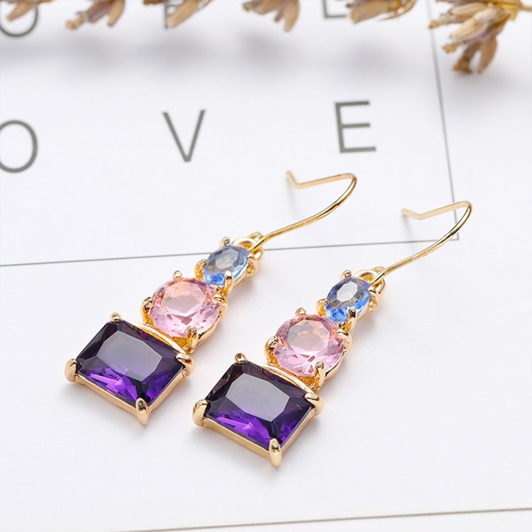 1 Pair Women Hook Earrings Skin-friendly Shiny Surface Copper Dangle Earrings with Large Faux Crystal for Wife Image 2