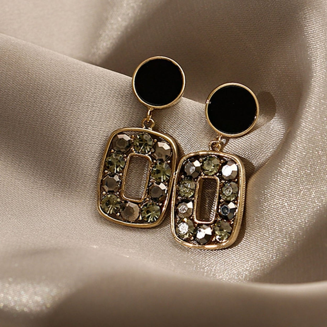 1 Pair Square Unique Drop Ear Stud Geometric-shaped Eye-catching Rhinestone Stud Earrings for Holiday Image 1
