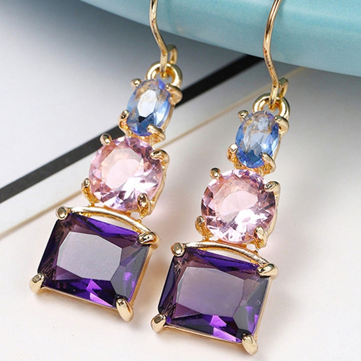 1 Pair Women Hook Earrings Skin-friendly Shiny Surface Copper Dangle Earrings with Large Faux Crystal for Wife Image 6