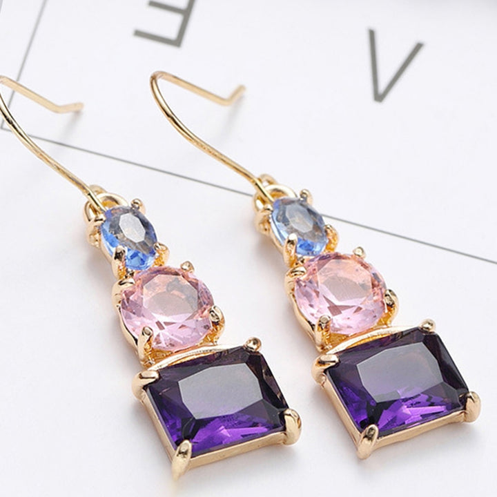 1 Pair Women Hook Earrings Skin-friendly Shiny Surface Copper Dangle Earrings with Large Faux Crystal for Wife Image 7