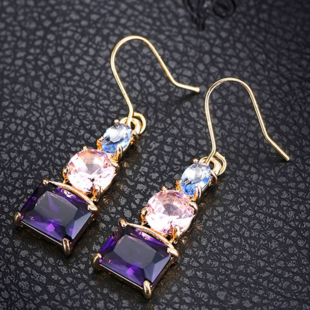 1 Pair Women Hook Earrings Skin-friendly Shiny Surface Copper Dangle Earrings with Large Faux Crystal for Wife Image 8
