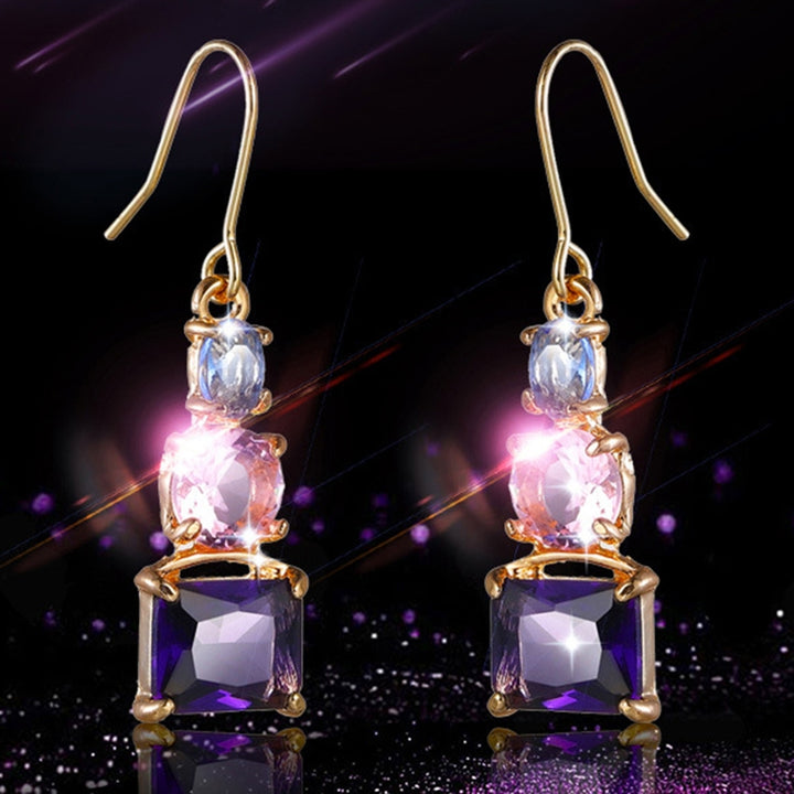 1 Pair Women Hook Earrings Skin-friendly Shiny Surface Copper Dangle Earrings with Large Faux Crystal for Wife Image 10