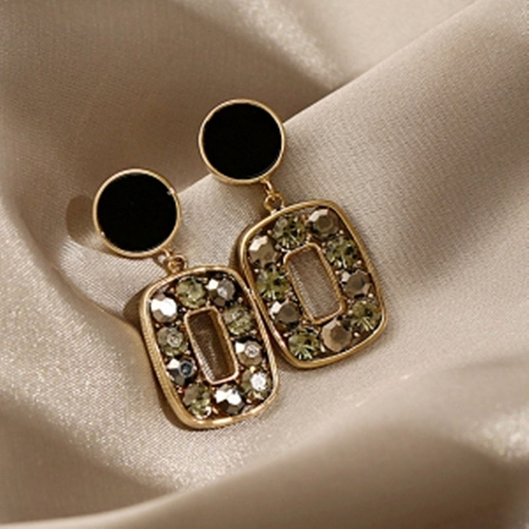 1 Pair Square Unique Drop Ear Stud Geometric-shaped Eye-catching Rhinestone Stud Earrings for Holiday Image 10