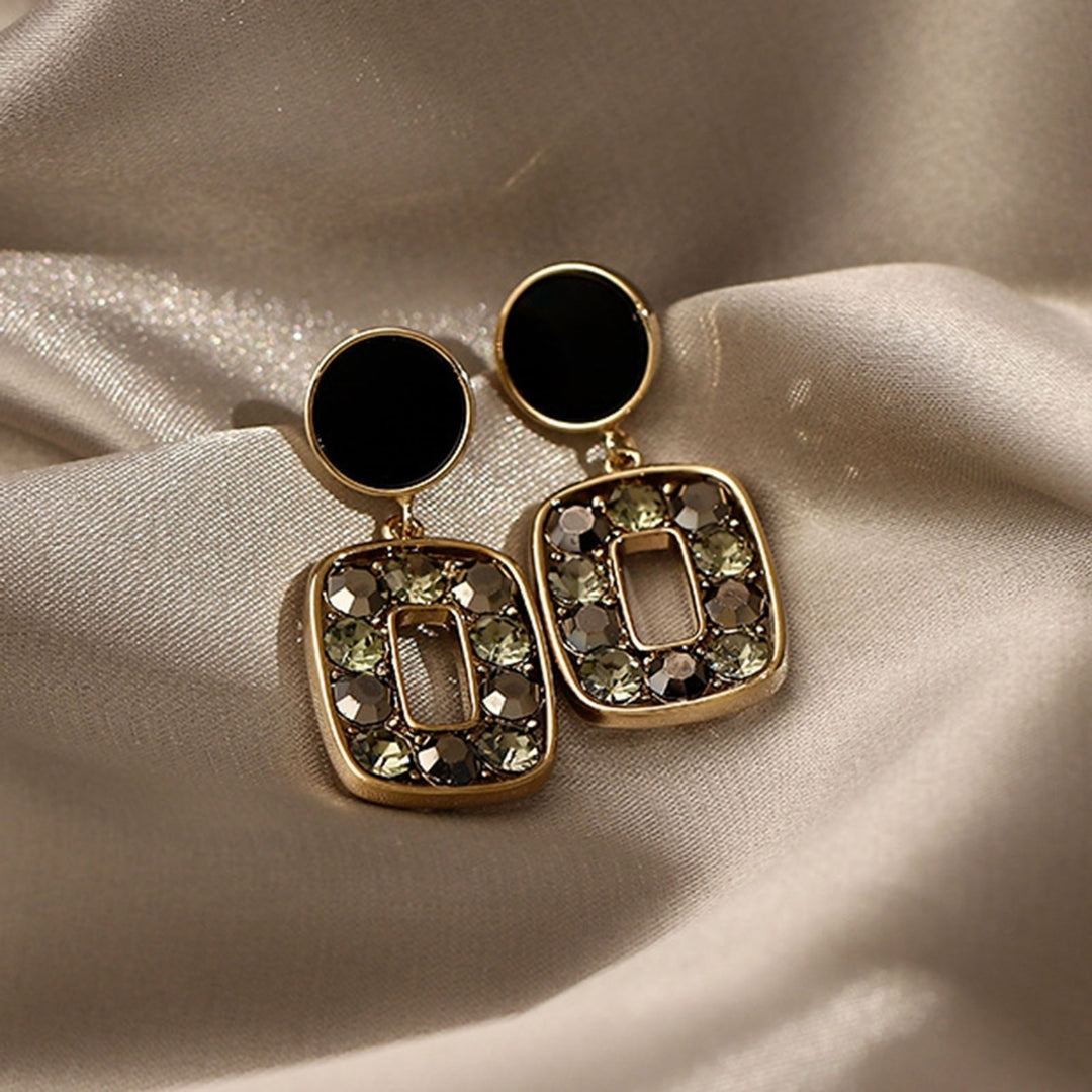 1 Pair Square Unique Drop Ear Stud Geometric-shaped Eye-catching Rhinestone Stud Earrings for Holiday Image 11