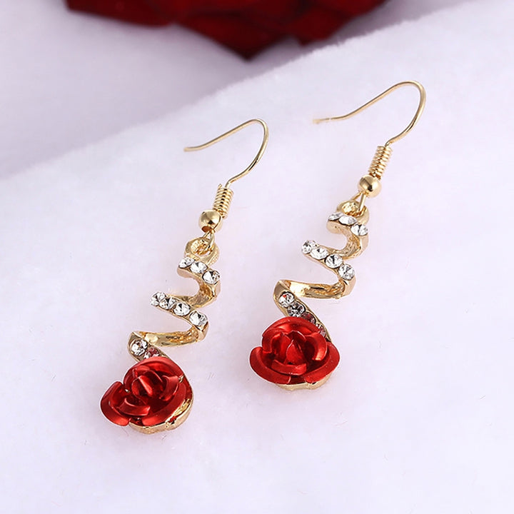 1 Pair Rose Flower Shape Women Earrings All-matched Elegant Spiral Long Dangle Earrings Jewelry Accessory Image 2