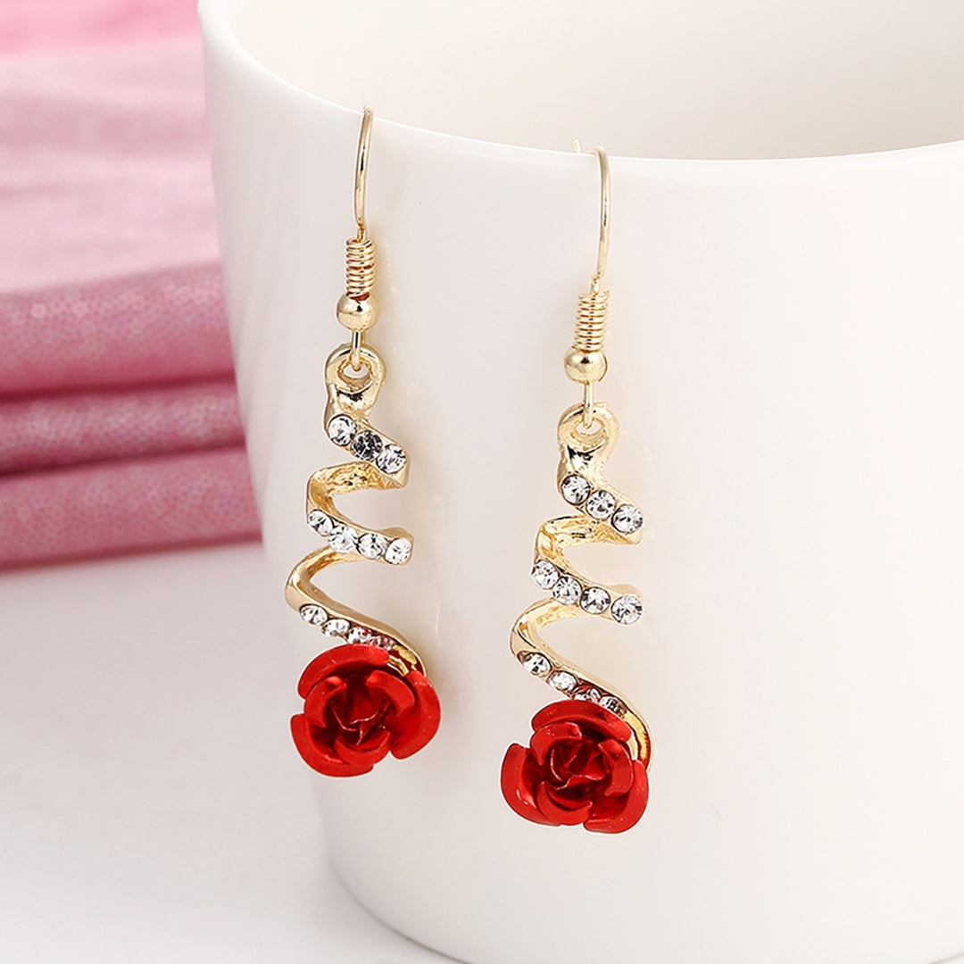 1 Pair Rose Flower Shape Women Earrings All-matched Elegant Spiral Long Dangle Earrings Jewelry Accessory Image 3