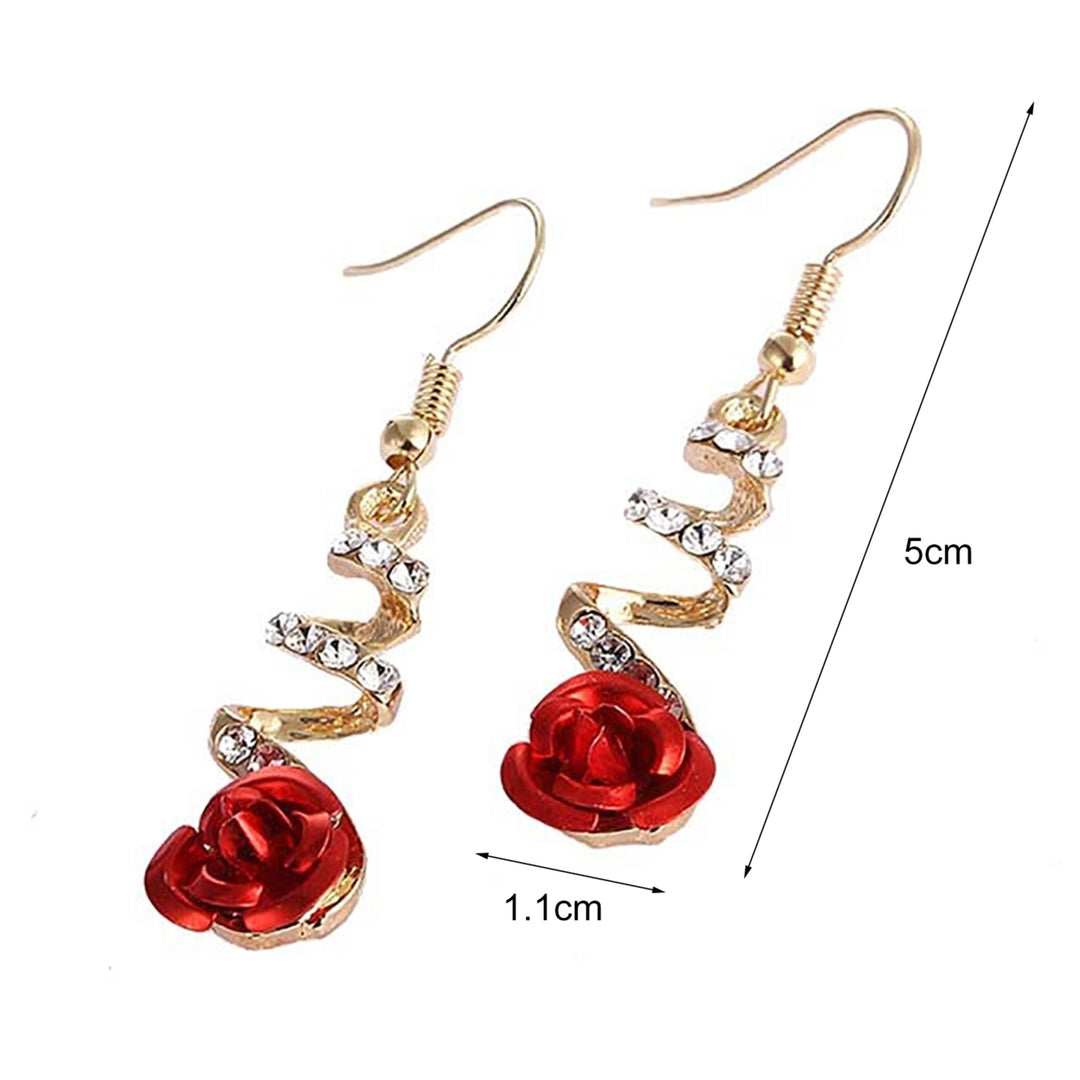 1 Pair Rose Flower Shape Women Earrings All-matched Elegant Spiral Long Dangle Earrings Jewelry Accessory Image 4