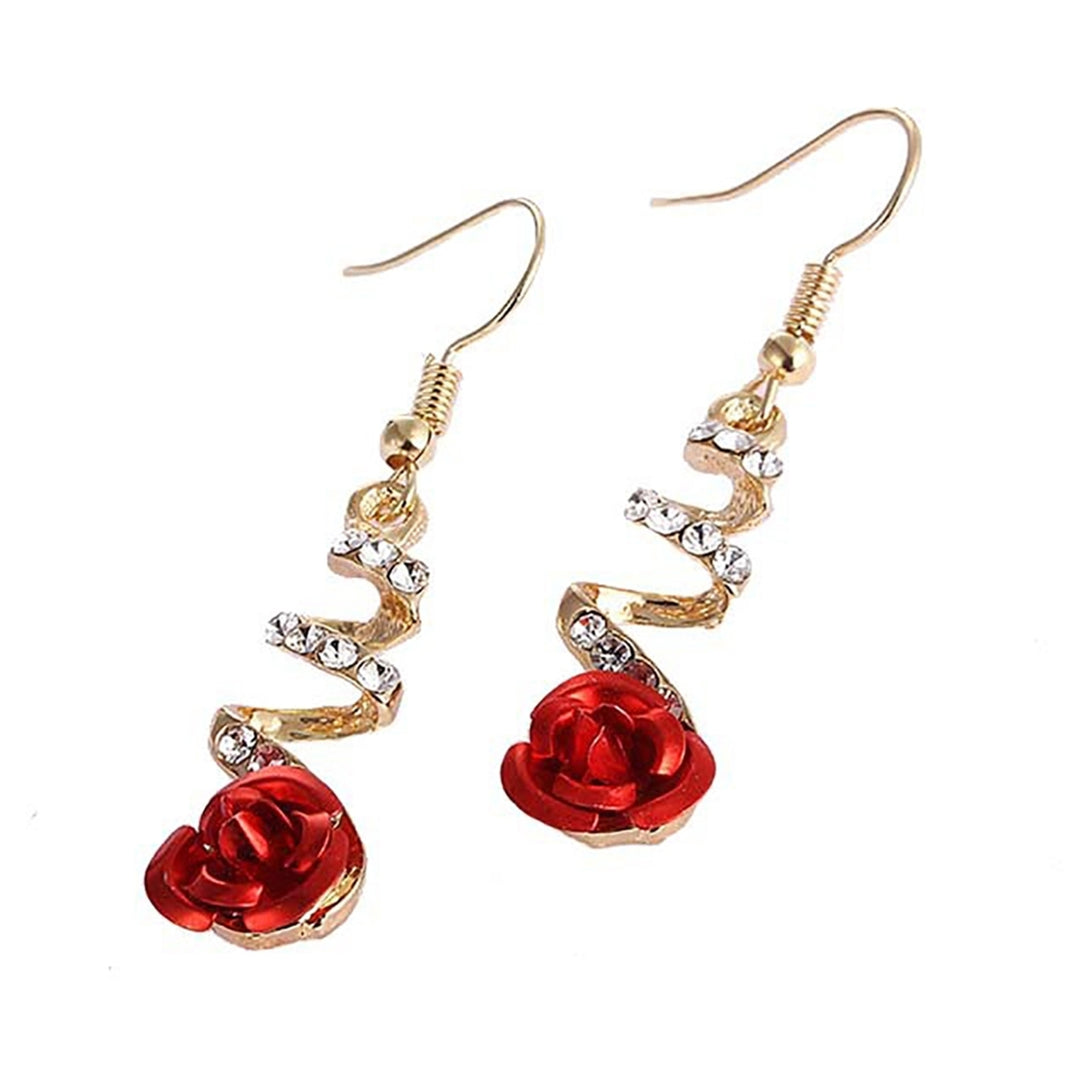 1 Pair Rose Flower Shape Women Earrings All-matched Elegant Spiral Long Dangle Earrings Jewelry Accessory Image 6