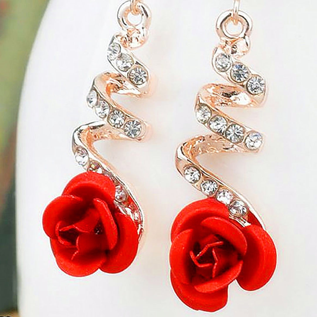 1 Pair Rose Flower Shape Women Earrings All-matched Elegant Spiral Long Dangle Earrings Jewelry Accessory Image 8