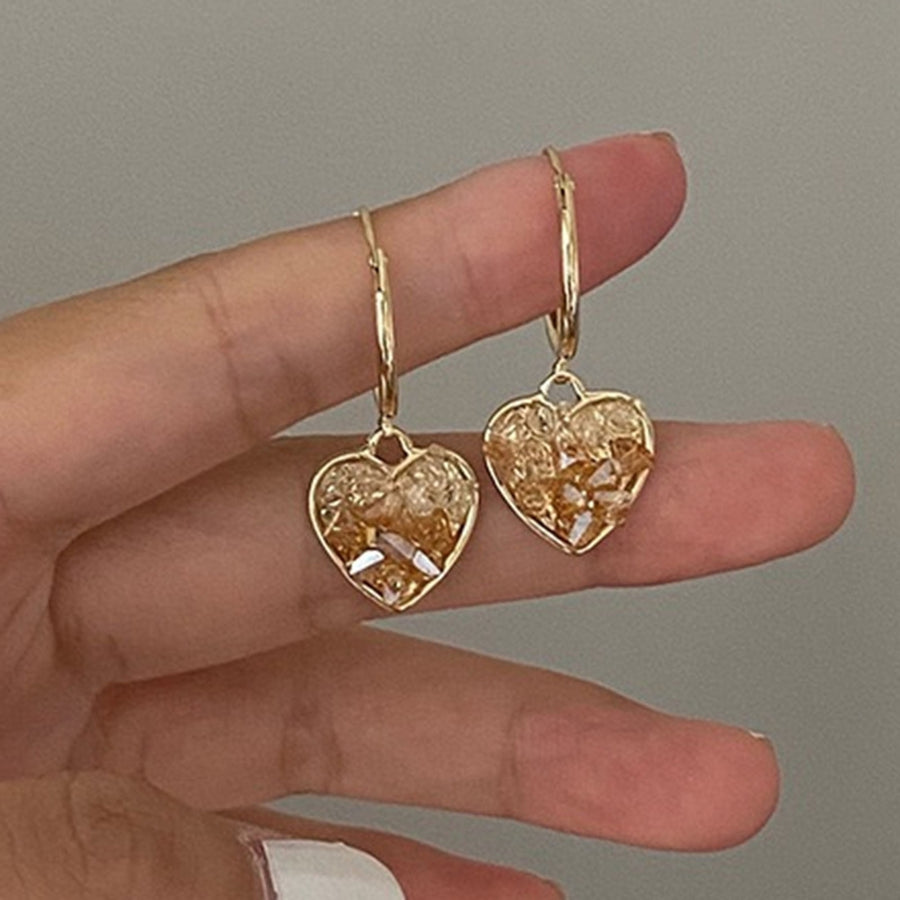 Drop Earrings Champagne Color Faux Crystal Heart Shape Irregular Surface Cute Women Earrings for Daily Wear Image 1