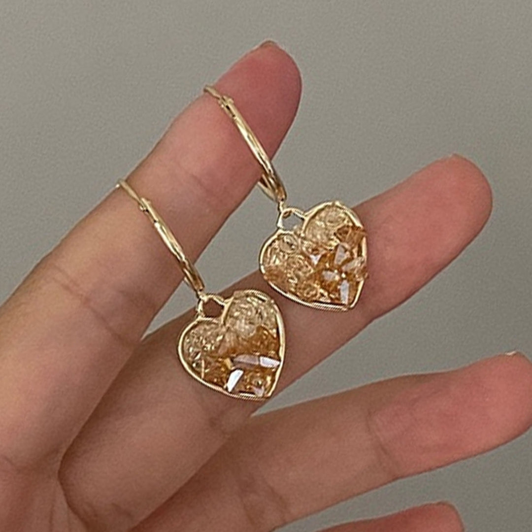 Drop Earrings Champagne Color Faux Crystal Heart Shape Irregular Surface Cute Women Earrings for Daily Wear Image 8