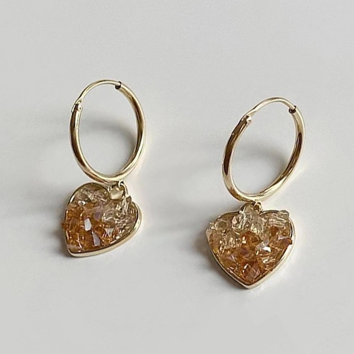 Drop Earrings Champagne Color Faux Crystal Heart Shape Irregular Surface Cute Women Earrings for Daily Wear Image 9