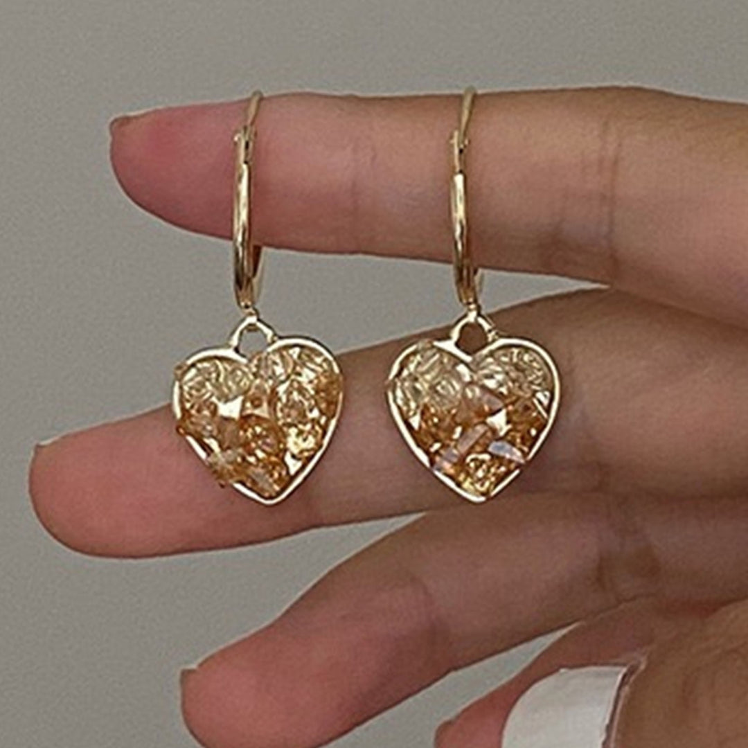 Drop Earrings Champagne Color Faux Crystal Heart Shape Irregular Surface Cute Women Earrings for Daily Wear Image 10