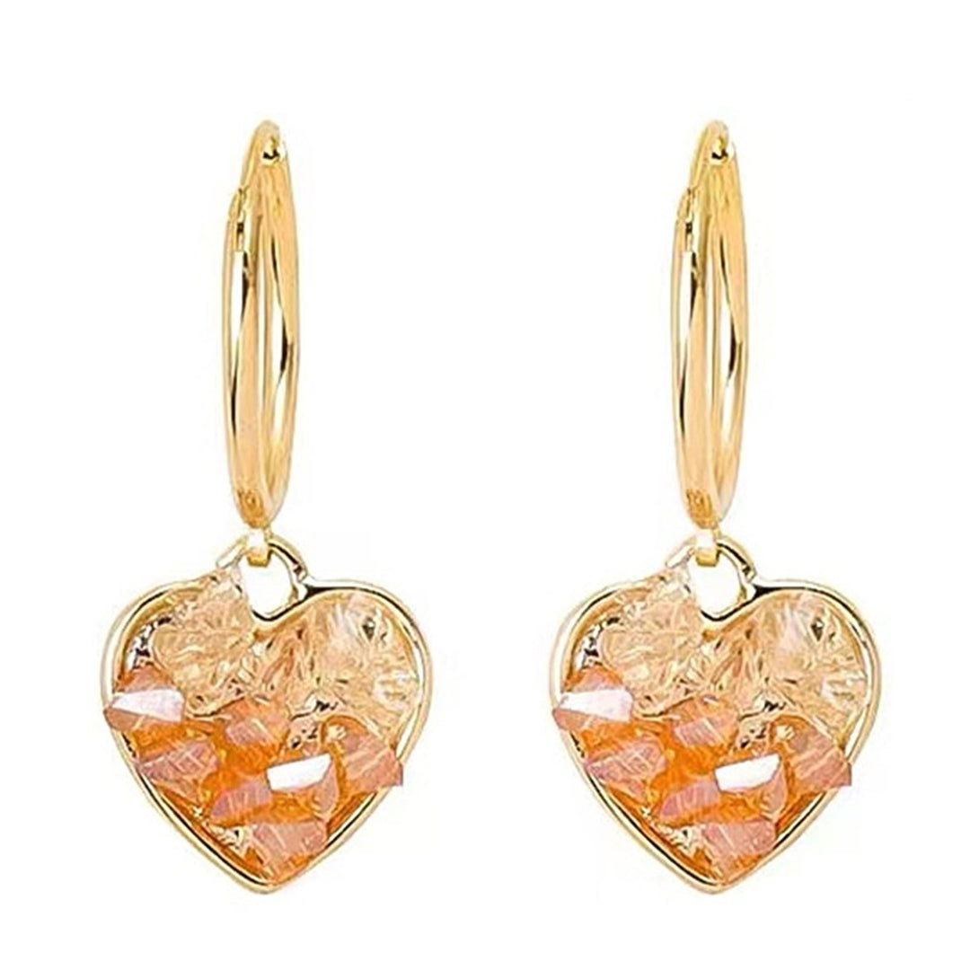 Drop Earrings Champagne Color Faux Crystal Heart Shape Irregular Surface Cute Women Earrings for Daily Wear Image 11