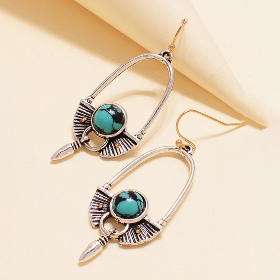 1 Pair Round Turquoise Bohemia Drop Earrings Exaggerated Piercing Long Hook Earrings Jewelry Gift Image 1