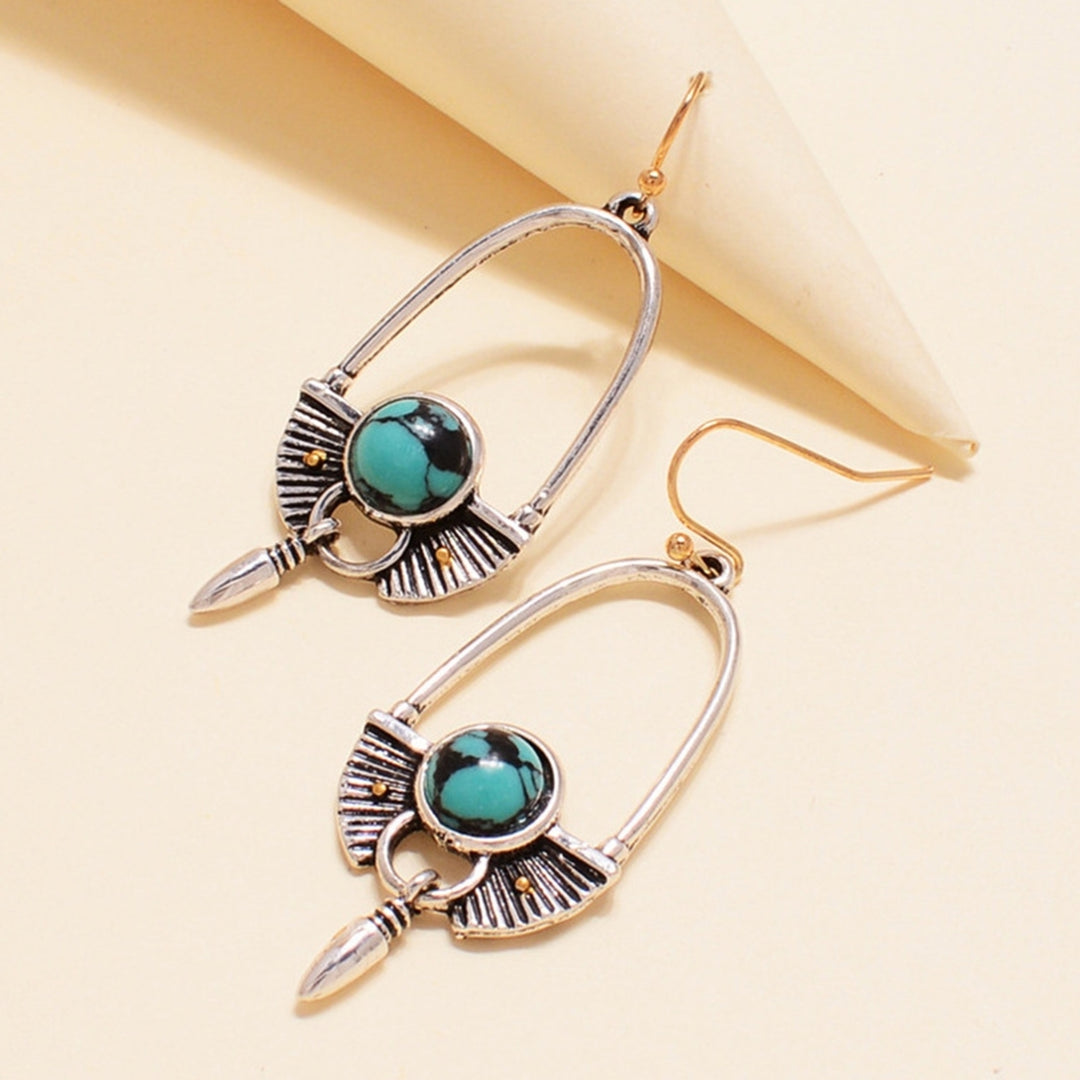 1 Pair Round Turquoise Bohemia Drop Earrings Exaggerated Piercing Long Hook Earrings Jewelry Gift Image 3