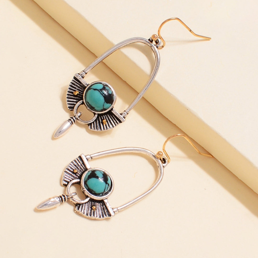 1 Pair Round Turquoise Bohemia Drop Earrings Exaggerated Piercing Long Hook Earrings Jewelry Gift Image 4