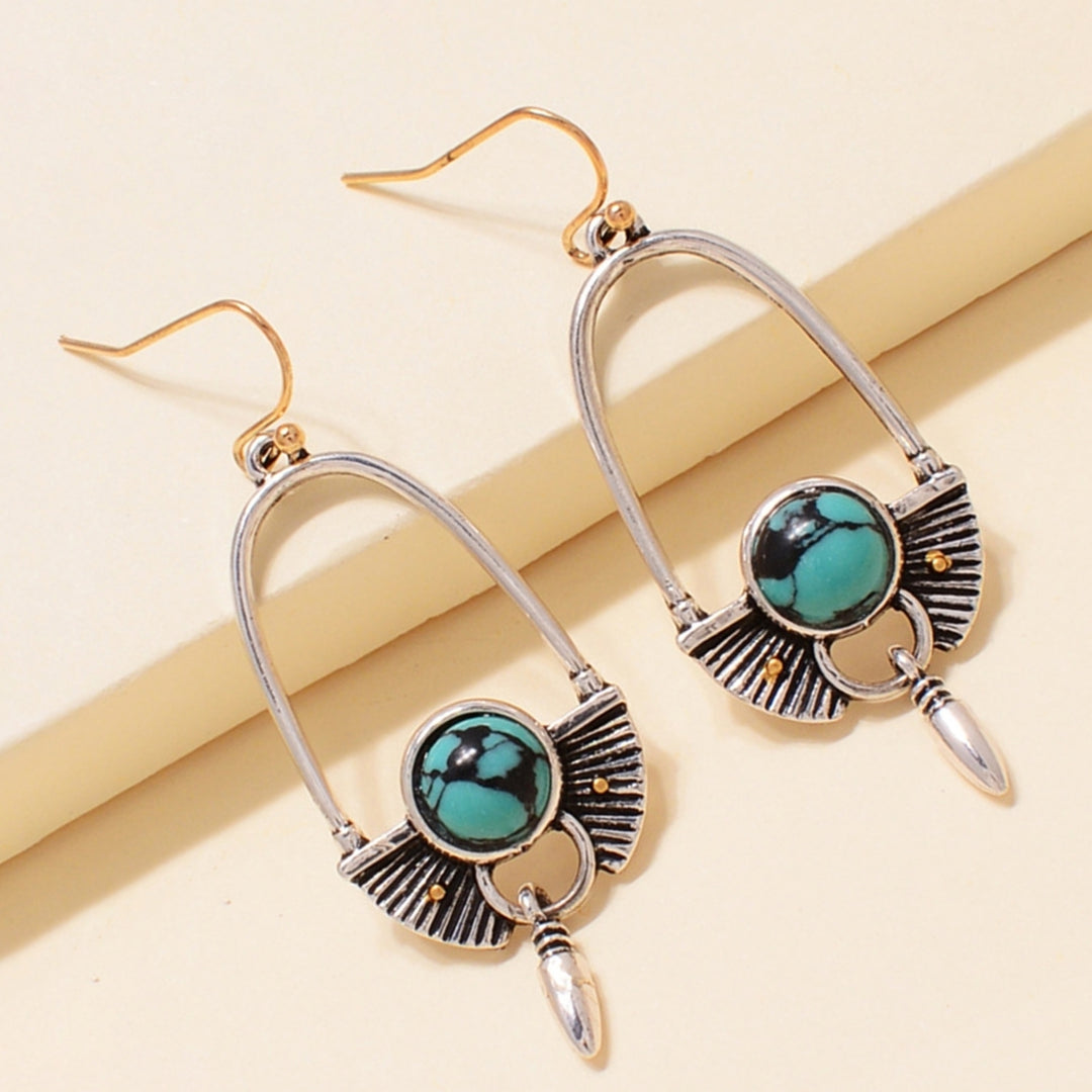 1 Pair Round Turquoise Bohemia Drop Earrings Exaggerated Piercing Long Hook Earrings Jewelry Gift Image 6