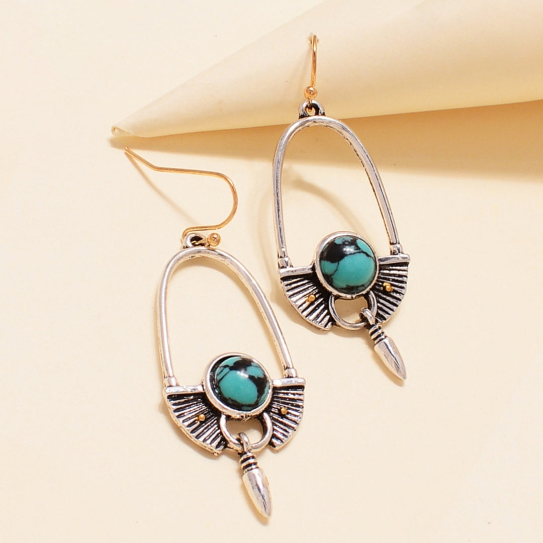 1 Pair Round Turquoise Bohemia Drop Earrings Exaggerated Piercing Long Hook Earrings Jewelry Gift Image 8