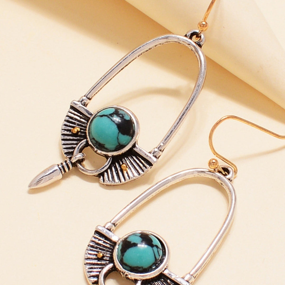 1 Pair Round Turquoise Bohemia Drop Earrings Exaggerated Piercing Long Hook Earrings Jewelry Gift Image 9