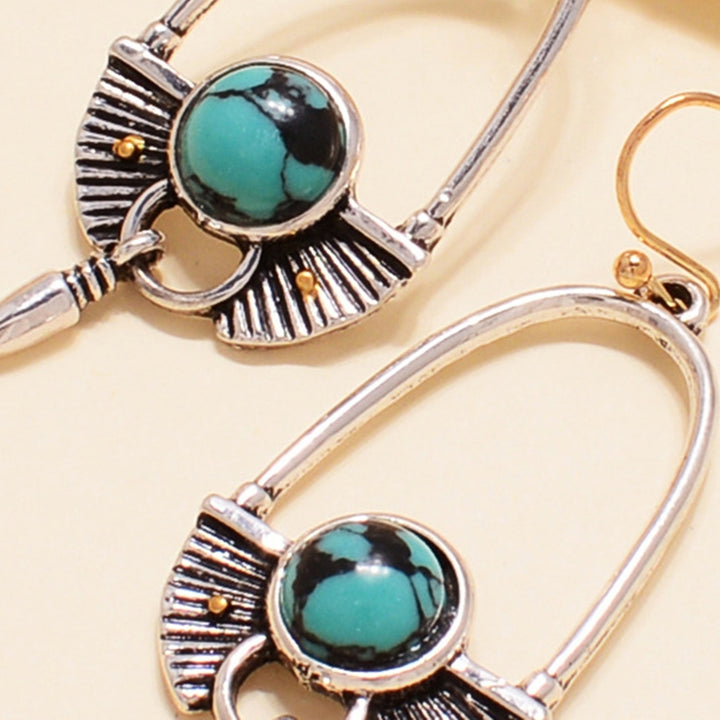 1 Pair Round Turquoise Bohemia Drop Earrings Exaggerated Piercing Long Hook Earrings Jewelry Gift Image 10