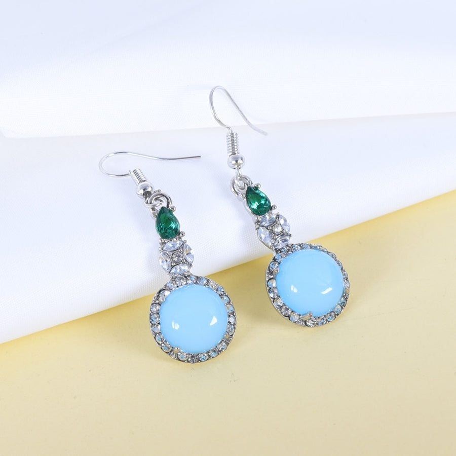 1 Pair Rhinestone Round Resin Drop Earrings Light Blue Piercing Long Hook Earrings Jewelry Gift Image 1