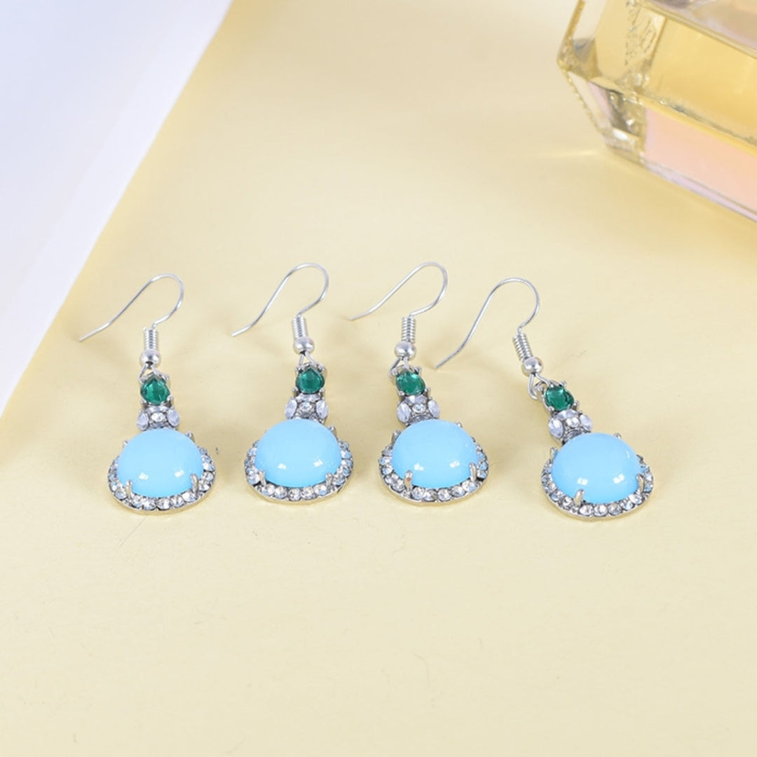 1 Pair Rhinestone Round Resin Drop Earrings Light Blue Piercing Long Hook Earrings Jewelry Gift Image 2