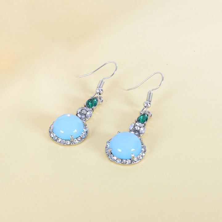 1 Pair Rhinestone Round Resin Drop Earrings Light Blue Piercing Long Hook Earrings Jewelry Gift Image 3
