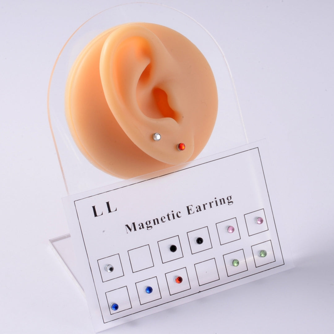 12Pcs Magnetic Stud All Match Smooth Surface Non-Pierced Magnetic Rhinestone Fake Ear Stud for Women Image 2