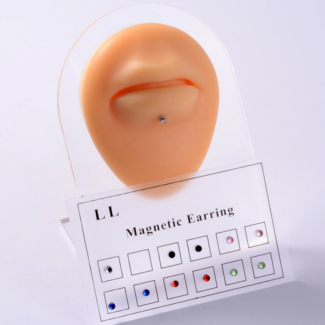 12Pcs Magnetic Stud All Match Smooth Surface Non-Pierced Magnetic Rhinestone Fake Ear Stud for Women Image 3