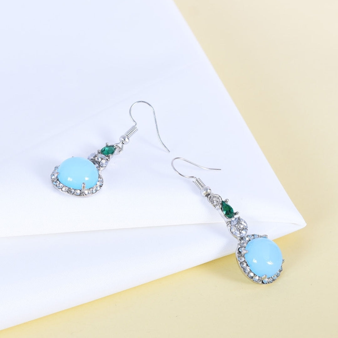 1 Pair Rhinestone Round Resin Drop Earrings Light Blue Piercing Long Hook Earrings Jewelry Gift Image 6