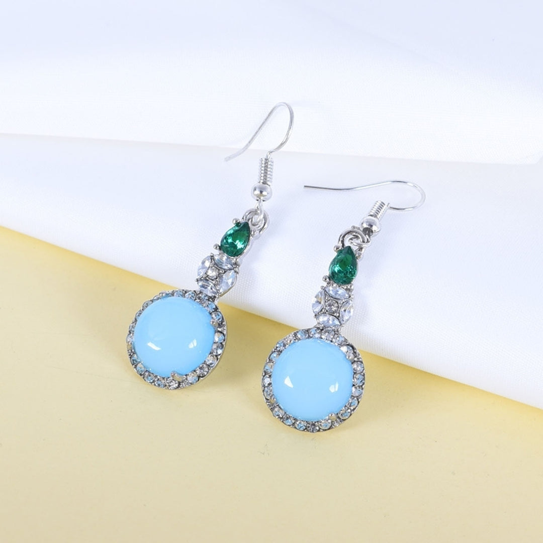 1 Pair Rhinestone Round Resin Drop Earrings Light Blue Piercing Long Hook Earrings Jewelry Gift Image 8