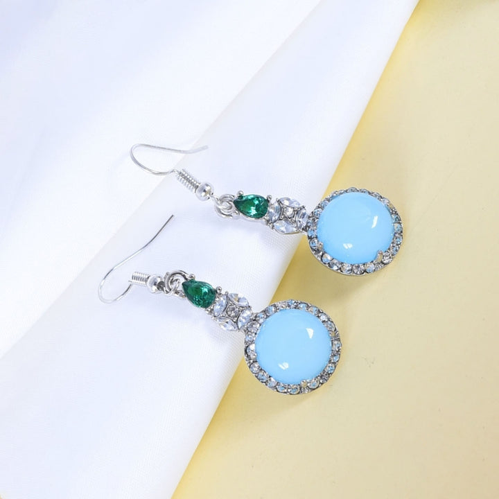 1 Pair Rhinestone Round Resin Drop Earrings Light Blue Piercing Long Hook Earrings Jewelry Gift Image 9