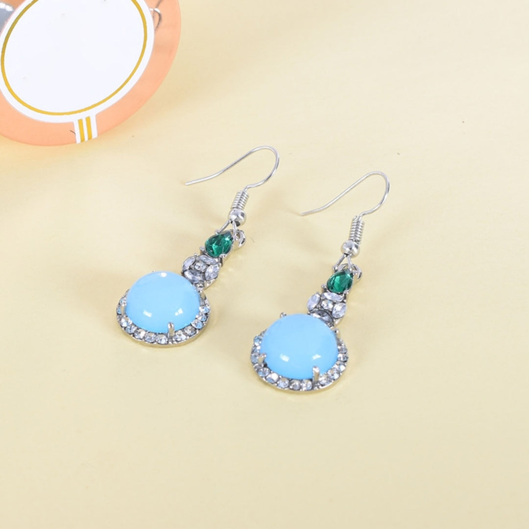 1 Pair Rhinestone Round Resin Drop Earrings Light Blue Piercing Long Hook Earrings Jewelry Gift Image 10