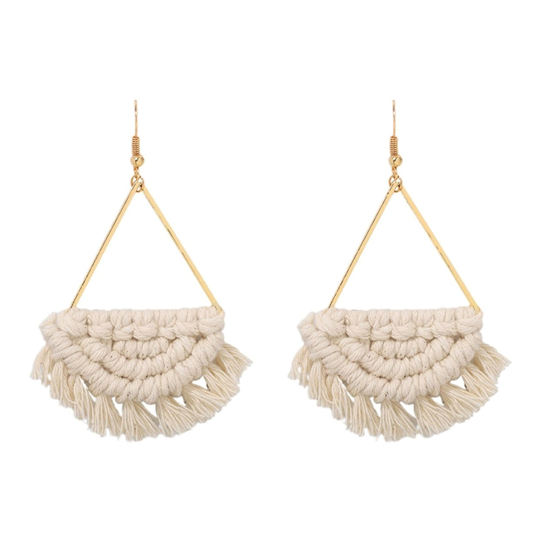 1 Pair Bohemia Style Hook Earrings Lightweight Scalloped Tassels Braided Hook Dangle Earrings for Beach Image 1