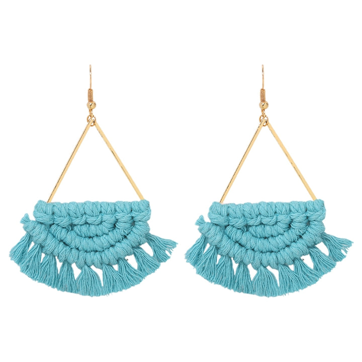 1 Pair Bohemia Style Hook Earrings Lightweight Scalloped Tassels Braided Hook Dangle Earrings for Beach Image 4