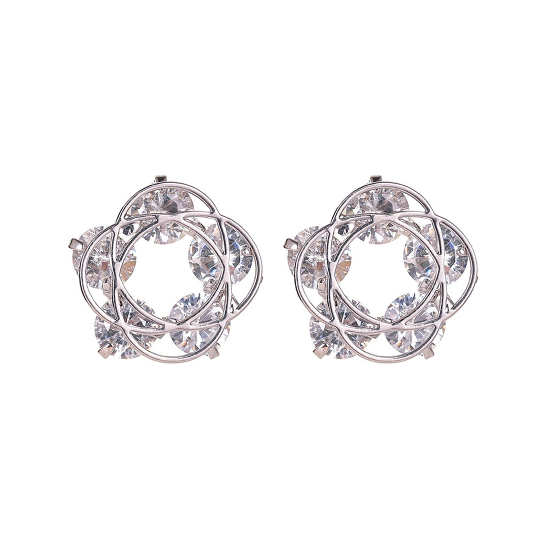 1 Pair Hollow Flower Ear Studs Durable Cross Inlaid Cubic Zirconia Women Ear Studs for Dating Image 2