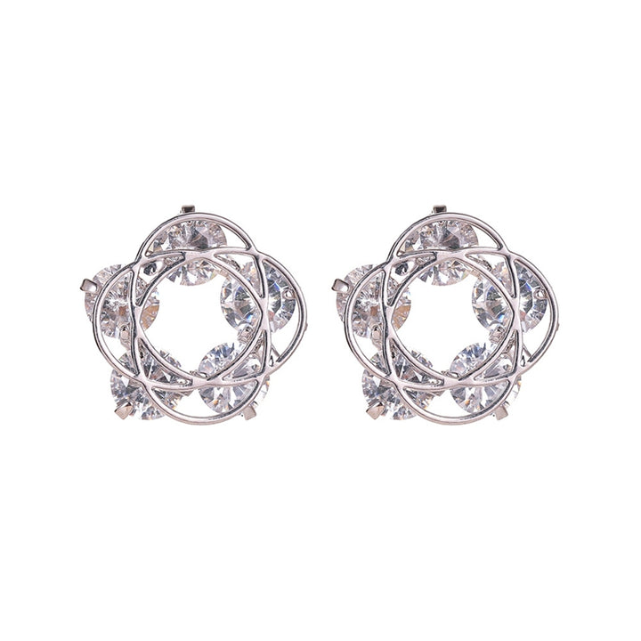1 Pair Hollow Flower Ear Studs Durable Cross Inlaid Cubic Zirconia Women Ear Studs for Dating Image 2