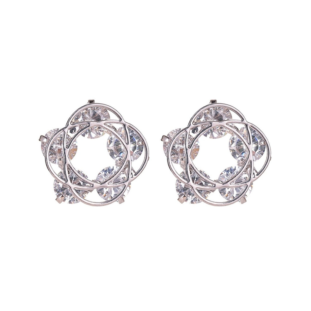 1 Pair Hollow Flower Ear Studs Durable Cross Inlaid Cubic Zirconia Women Ear Studs for Dating Image 1