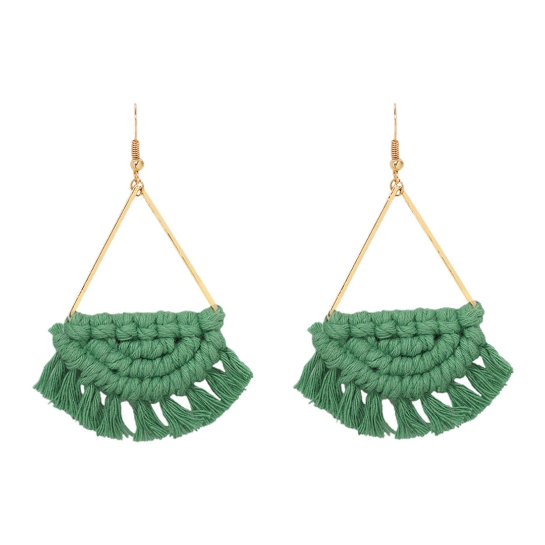 1 Pair Bohemia Style Hook Earrings Lightweight Scalloped Tassels Braided Hook Dangle Earrings for Beach Image 1