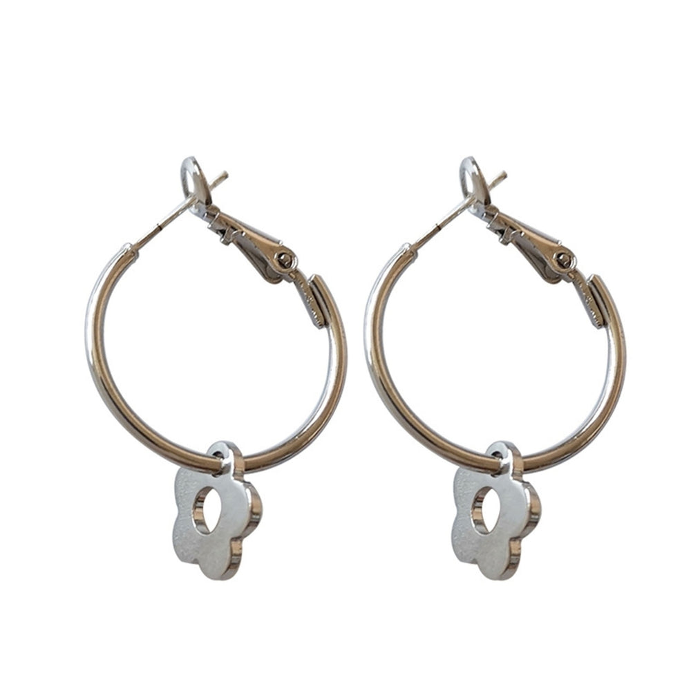 1 Pair Metal Earring Romantic Earring Ornament Alloy Flower Round Hoop Earring for Holiday Image 2