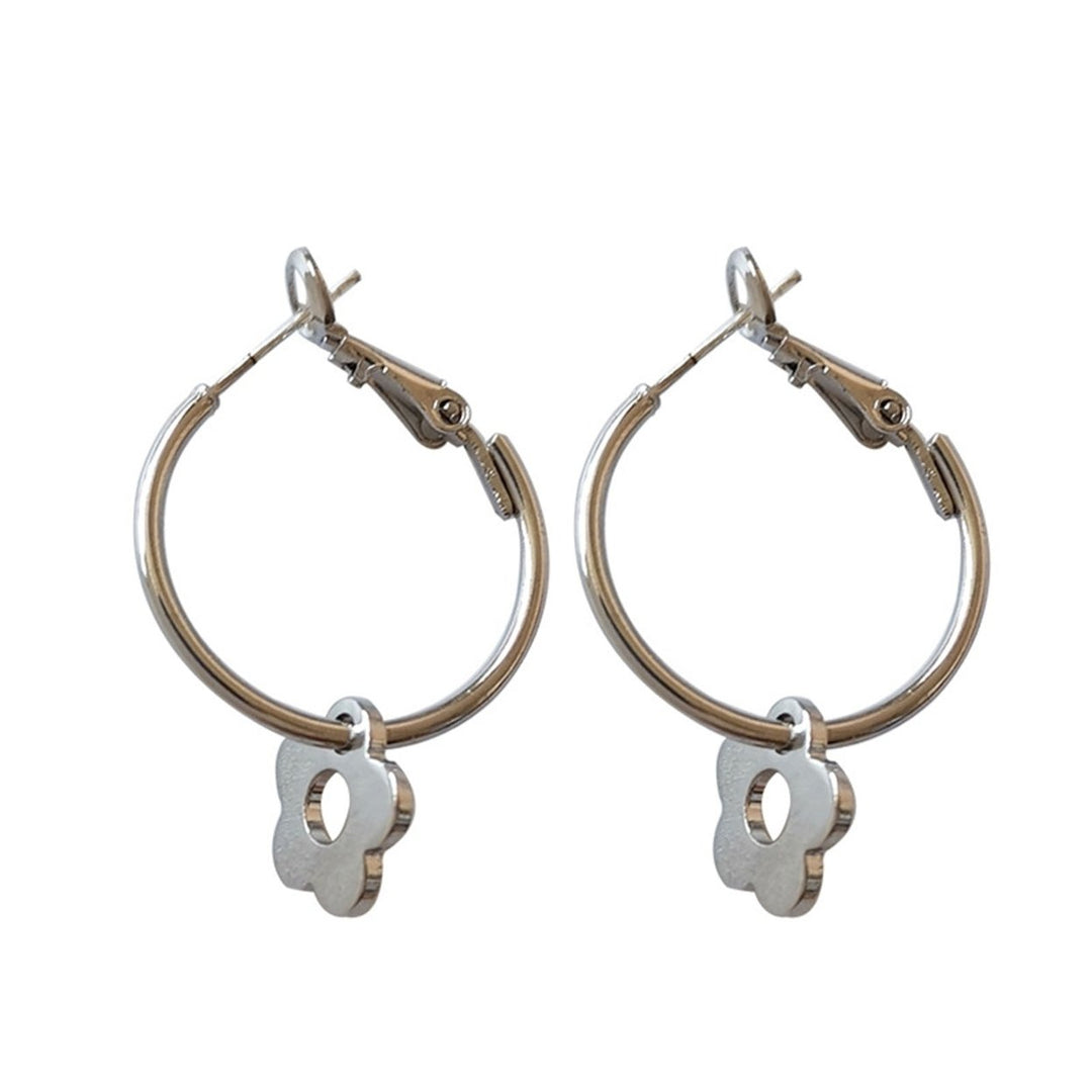 1 Pair Metal Earring Romantic Earring Ornament Alloy Flower Round Hoop Earring for Holiday Image 1