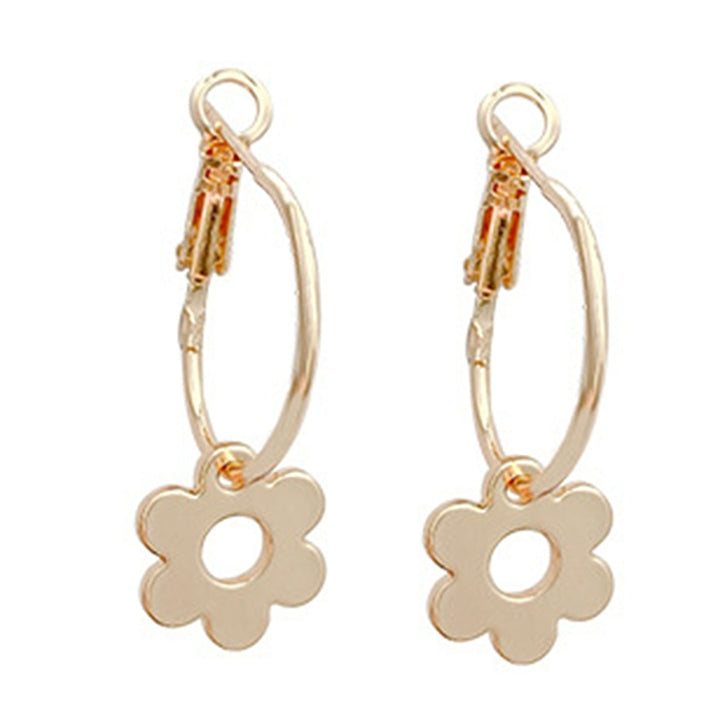 1 Pair Metal Earring Romantic Earring Ornament Alloy Flower Round Hoop Earring for Holiday Image 3