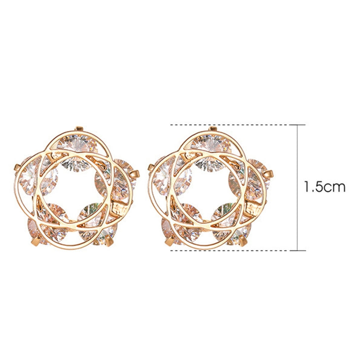 1 Pair Hollow Flower Ear Studs Durable Cross Inlaid Cubic Zirconia Women Ear Studs for Dating Image 7