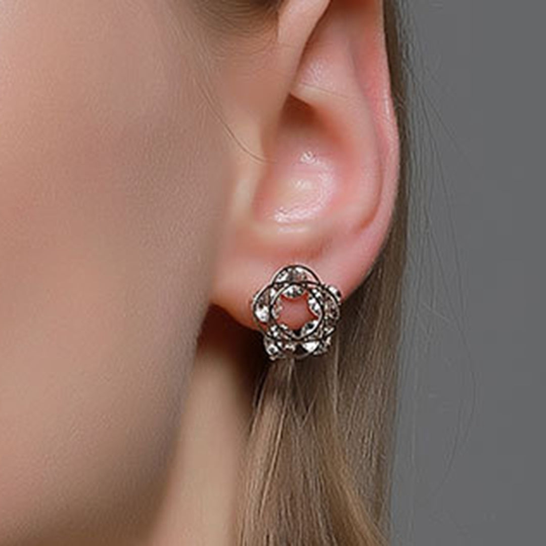 1 Pair Hollow Flower Ear Studs Durable Cross Inlaid Cubic Zirconia Women Ear Studs for Dating Image 9