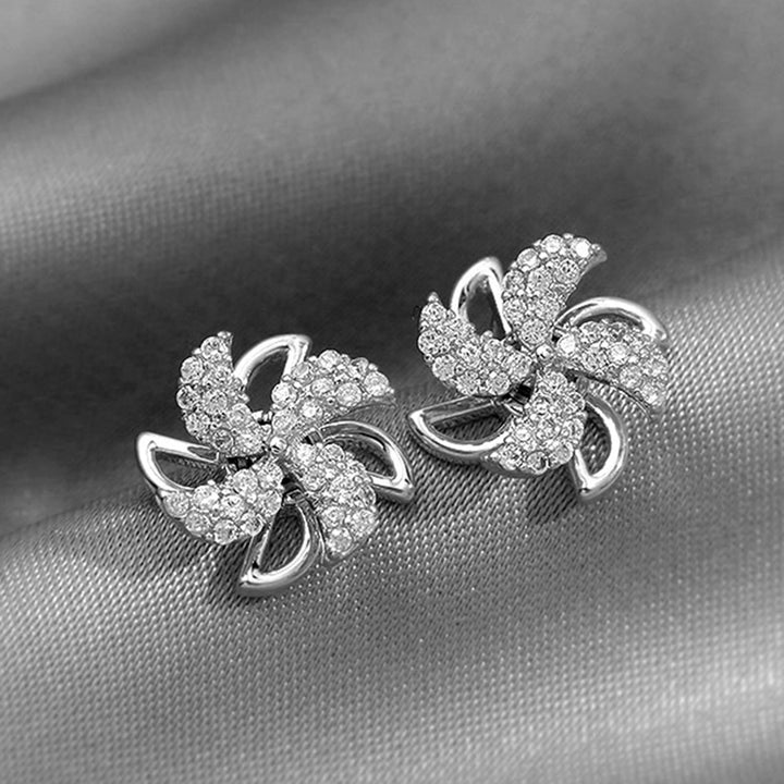 Ear Studs Rotating Windmill Shape Rhinestone Korean Style Shiny All Match Stud Earrings Jewelry Accessories Image 2