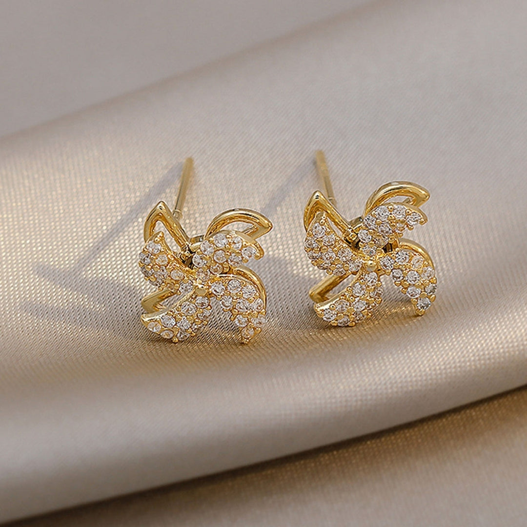 Ear Studs Rotating Windmill Shape Rhinestone Korean Style Shiny All Match Stud Earrings Jewelry Accessories Image 3