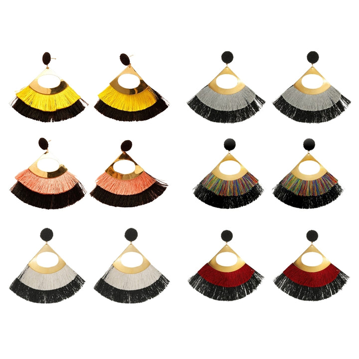 1 Pair Decorative Earrings Jewelry Bohemian Scalloped Tassel Drop Earrings for Daily Life Image 12