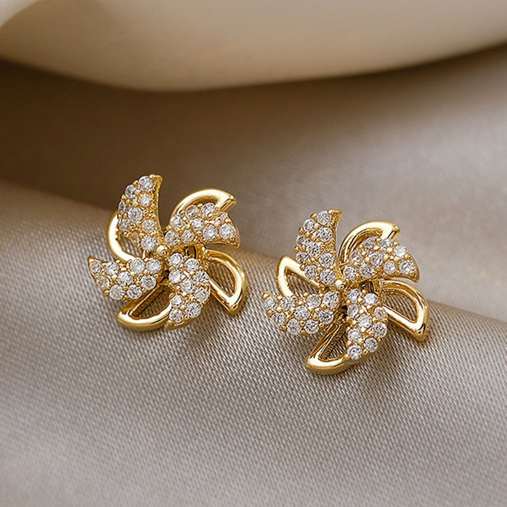 Ear Studs Rotating Windmill Shape Rhinestone Korean Style Shiny All Match Stud Earrings Jewelry Accessories Image 4